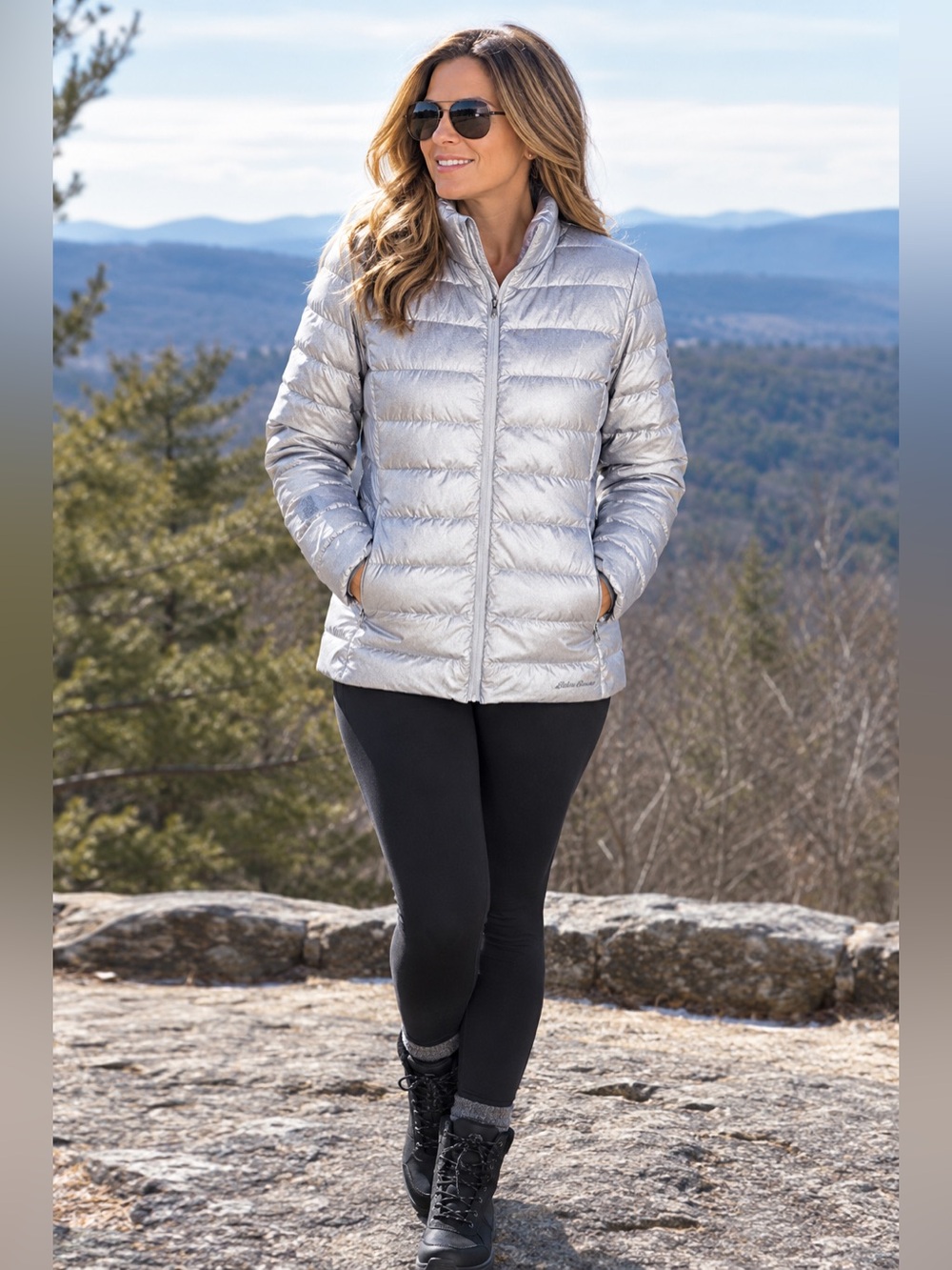 Eddie Bauer Metallic Silver Lightweight Packable Down Puffer Jacket Women’s XL